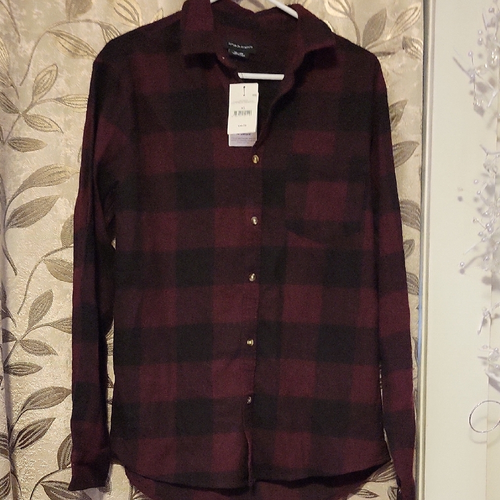 Cotton On Men's Plaid Shirt - Burgundy and Black